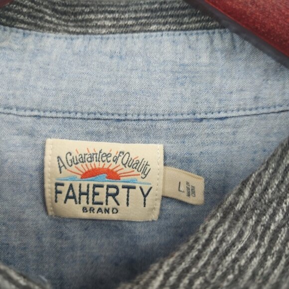 Faherty Gray Stripe Long Sleeve Movement Polo Size Large - Picture 9 of 14